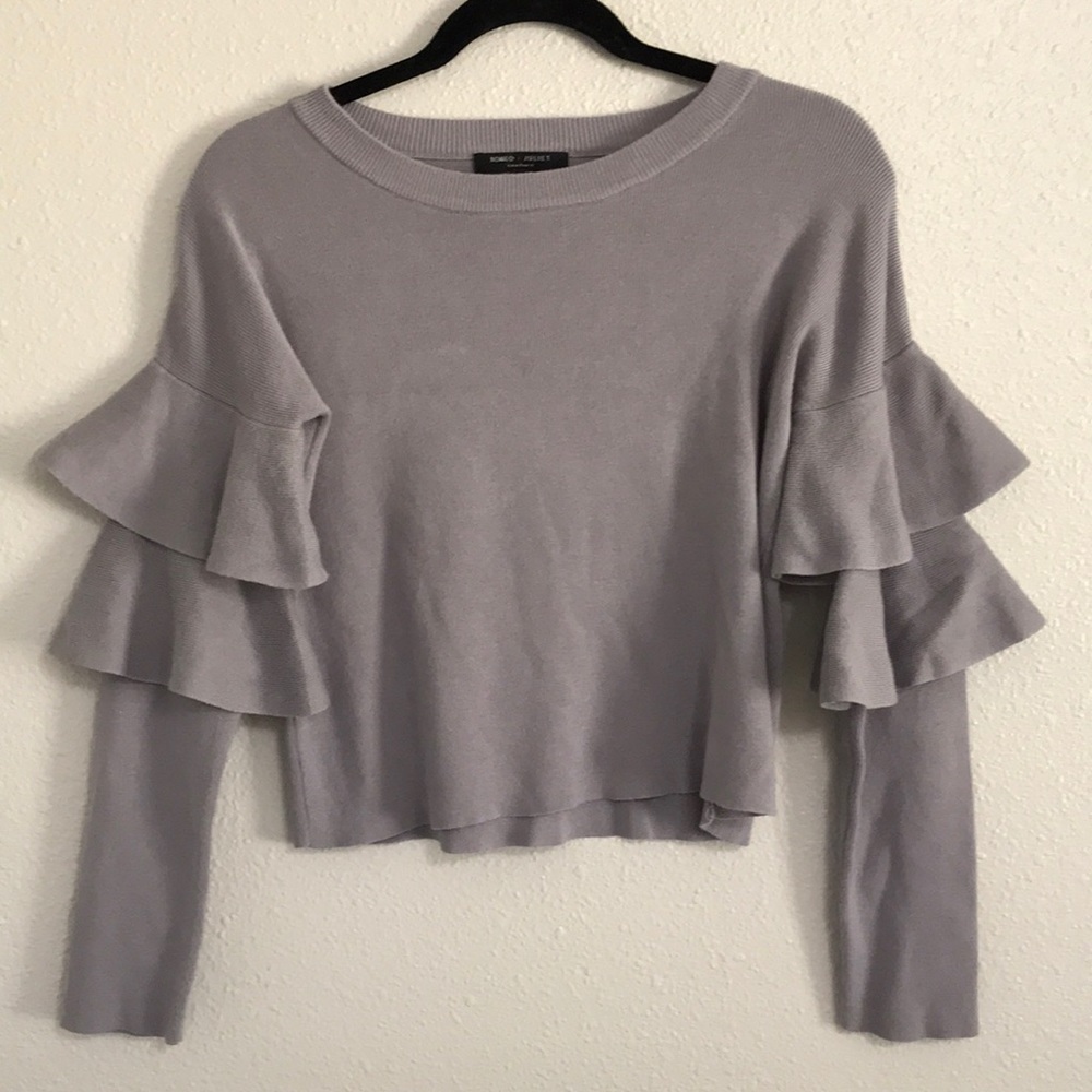 Gray double bell sleeve sweater